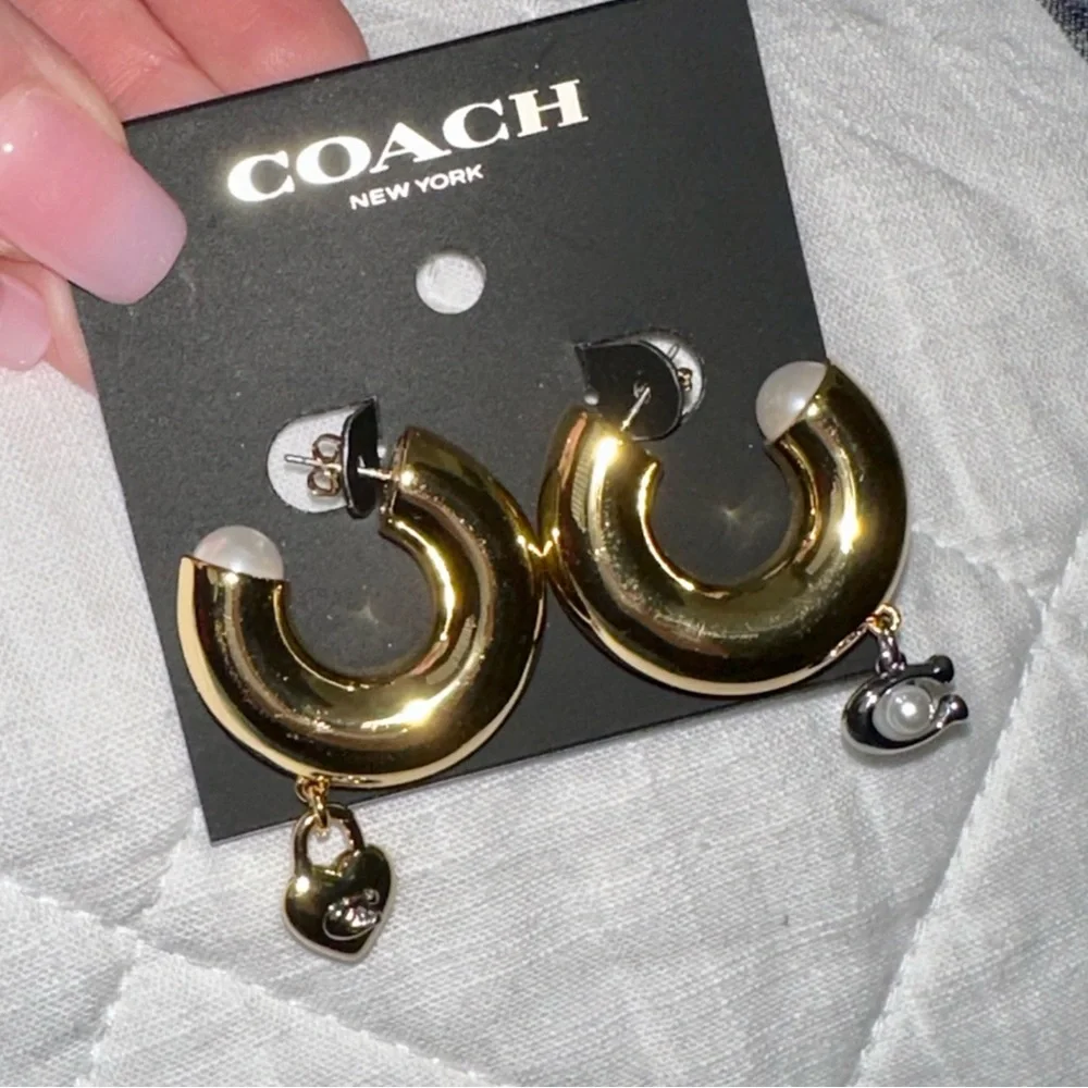 COACH Signature Heart Chubby Hoop Earrings - Picture 3 of 7